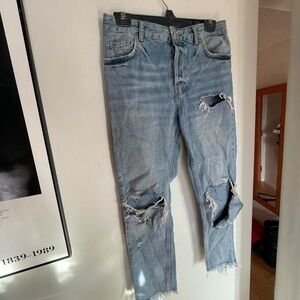 Bershka high waisted light blue boyfriend jeans